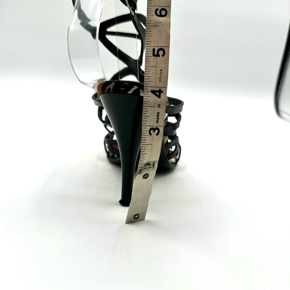 CASADEI BLACK LETTER STRAPPY SANDALS ANKLE BROWN NEUTRAL HEELS TRIBAL SANDALS 7 - Picture 9 of 15